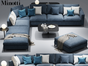 意大利minotti做旧蓝色沙发、茶几组合