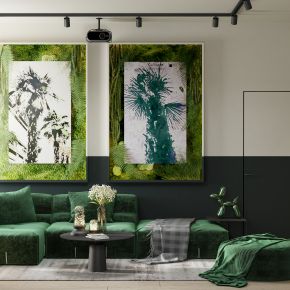  现代绿色转角沙发