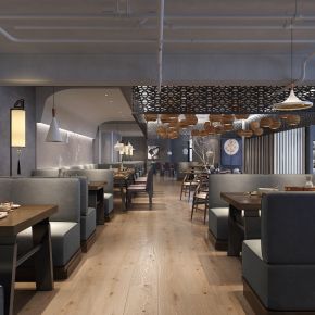新中式餐饮店  餐厅   餐桌椅  卡座  吊灯 
