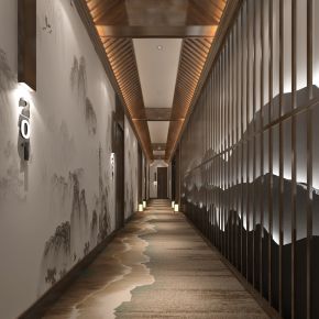 新中式餐饮会所茶室酒店走廊