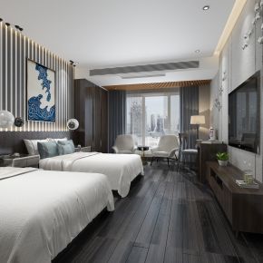 新中式酒店宾馆标准间客房
