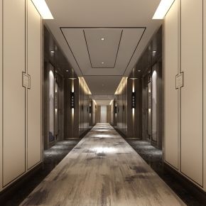 现代新中式酒店客房走廊