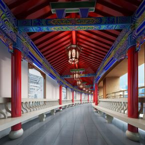 中式彩绘长廊
