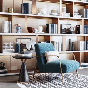 现代单人沙发边几书柜装饰柜组合
