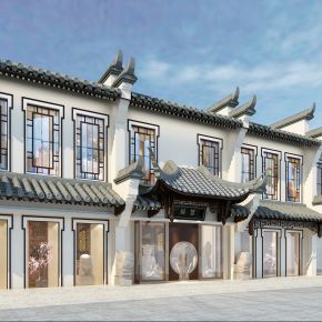新中式建筑外观商业街3d模型下载