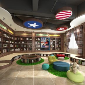 美式图书馆书店阅读区