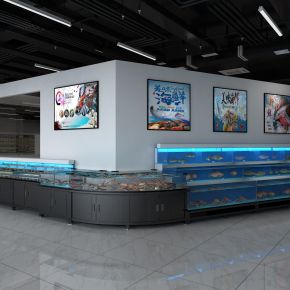 现代商场超市水产区3d模型下载