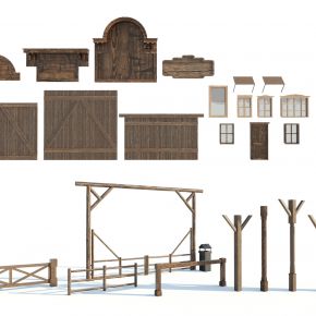 矿区设备，矿洞，矿车，木风车，木屋，木墙，木窗木门