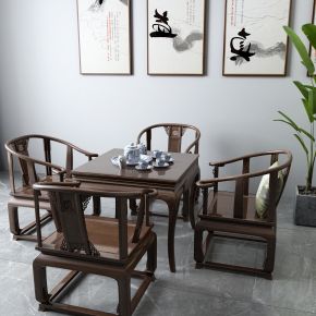 新中式茶桌 挂画 盆栽