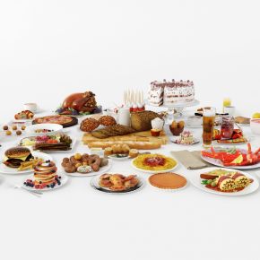 现代食品，食物组合，面包蛋糕，甜品饮料，美食熟食，餐饮组合