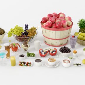 现代食品，酒水食品，水果，饮料，苹果，菠萝，甜品甜点
