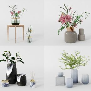 现代花瓶组合，花瓶，小盆栽