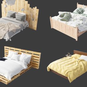 现代床具组合，双人床，床具组合，单人床，绒布双人床，实木双人床