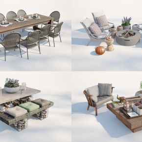 现代庭院小品，庭院餐桌椅，沙发茶几组合，庭院餐桌，休闲座椅，桌椅组合，园林景观小品