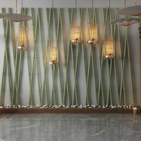 新中式竹子 油纸伞 鸟笼