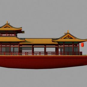 中式中國特色仿古畫舫船、船廠內部高精度花船樓船