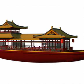 中式中國特色仿古畫舫船、船廠內部高精度花船樓船