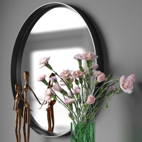  边柜，雕像，花瓶，镜子