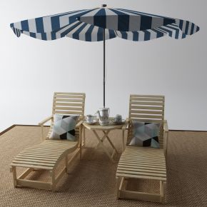 新中式躺椅 太阳伞