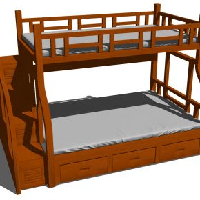 新中式实木上铺高低床