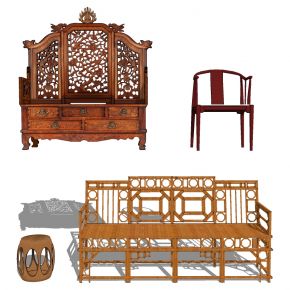 中式古典实木竹子家具屏风床沙发古典圆凳圆墩椅
