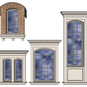 歐式建築別墅窗窗戶su模型下載