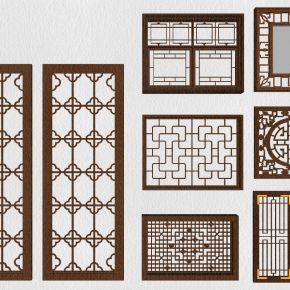 中式花格雕花窗戶景觀窗窗戶su模型下載