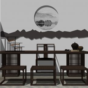 新中式茶室实木茶桌椅