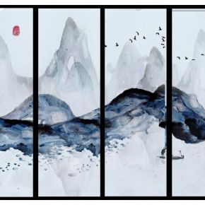 新中式抽象水墨山水山脉装饰挂画