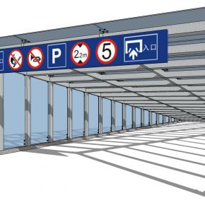 异形钢架结构地下车库出入口su模型下载