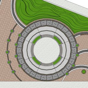圆形中式公园广场设计石材铺装拼花园林景观