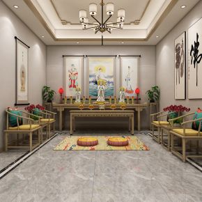 新中式客厅,客厅,新中式,佛堂,玄关,3d模型下载