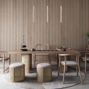 新中式茶桌椅 盆栽