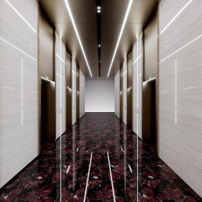 现代办公空间走廊、电梯间模型