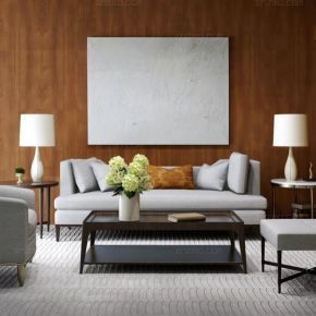 现代家居客厅 现代灰色沙发茶几组合