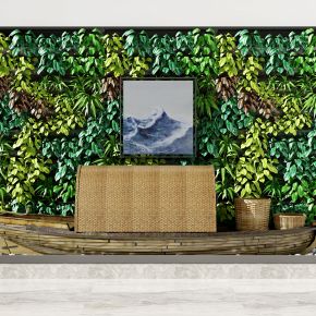 新中式小木船 植物墙