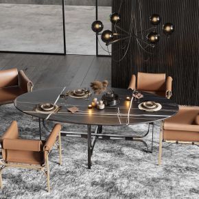 现代餐厅现代椭圆形大理石餐桌椅