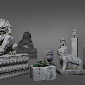 中式石狮子雕塑陈设
