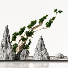 新中式石头松树景观小品