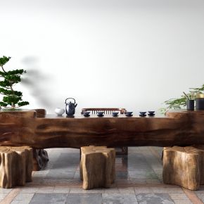 新中式茶桌 根雕花海