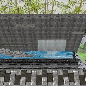 新中式园林建筑水景小品