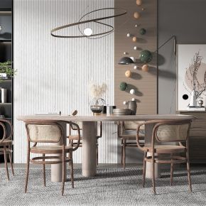 现代风格餐桌椅，餐边柜，餐厅吊灯