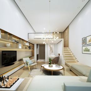 现代北欧soho复式公寓客厅