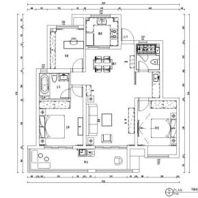朗诗未来街区100㎡混搭三居室住宅装修设计CAD施工图纸+实景图