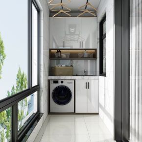 现代家居阳台自动晾衣架洗衣机柜子
