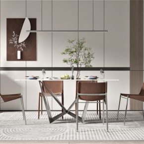 现代风格餐桌椅组合,墙饰,餐具