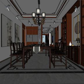 新中式客餐厅模型
