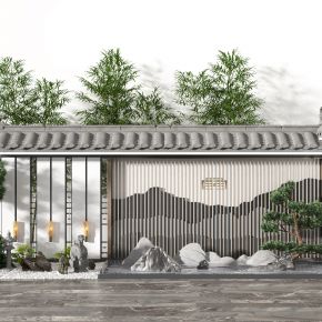 中式户外植物景观小品