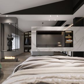 现代卧室，简约卧室，衣帽间，卧室，