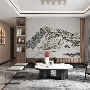 新中式风格客餐厅，电视背景墙